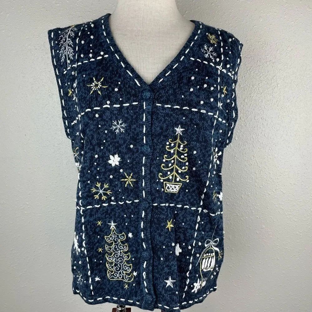 Reference Point Christmas Sleeveless Cardigan Sweater Size M EUC